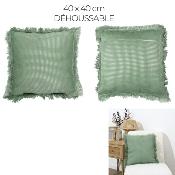 Coussin Gaufré Vert Sauge avec Franges 40x40cm 