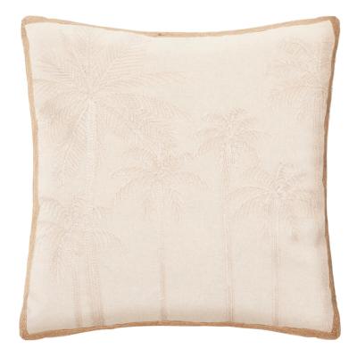 Coussin Palmiers Brodés Beige & Jute 40 x 40cm - Déco Naturelle Exotique