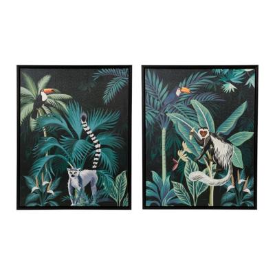 Toile JUNGLE Singe Lémurien Toucan Encadrée 60 x 45 cm 