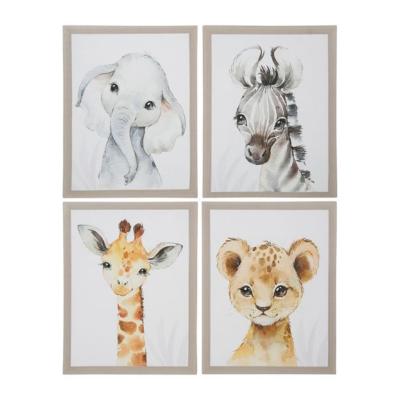 Toiles Enfant Animaux Sauvages 40 x 30 cm Lion, Girafe, Éléphant, Zèbre 