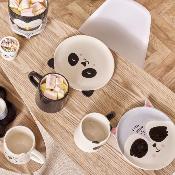 Assiette Raton-Laveur Gris Noir Blanc Rose Ø 20 cm Céramique 