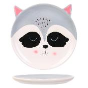 Assiette Raton-Laveur Gris Noir Blanc Rose Ø 20 cm Céramique 