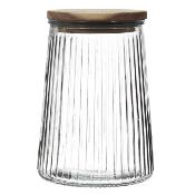  Bocal Hermétique Verre Transparent Évasé & Strié Couvercle Bois Acacia 95 cl