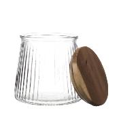 Bocal Hermétique Verre Transparent Évasé Couvercle Bois Acacia 65 cl