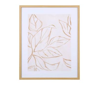 Cadre Décoratif Bois Clair & Feuilles Abstraites Dorées 42 x 52 cm