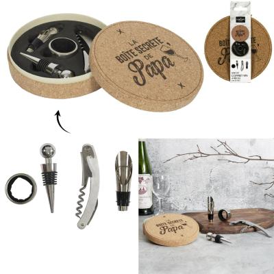Coffret à Vin La Boîte Secrète de Papa Liège 4 Accessoires Ø 15 cm