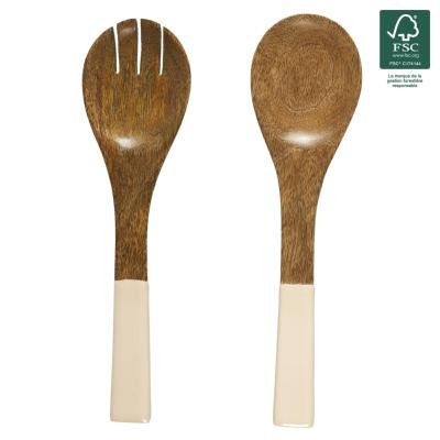 Couverts à Salade en Bois de Manguier Résine Beige 30 cm