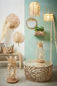 Suspension Ronde Bois Naturel & Tissu Ajouré Ø 30 cm