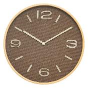 Horloge en Bois Clair & Tissu Marron Chiffres Acier Patiné Ø 30 cm