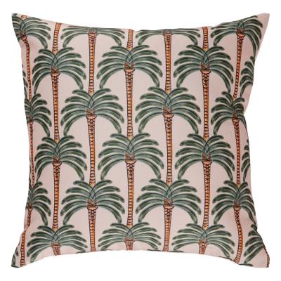 Housse de Coussin Extérieur Palmier Vert Fond Beige Uni 40 x 40 cm 
