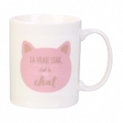 Mug Chat Magique Noir Rose 35 cl Céramique Blanche