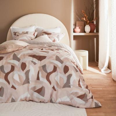 Parure de Lit Design Géométrique Beige, Marron & Gris 260 x 240 cm – Tons Naturels et Chaleureux