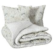 Parure de Lit Réversible Motifs Végétaux Blanc, Bleu & Doré – 240 x 220 cm 