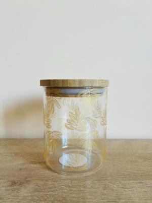 Pot Hermétique en Verre Borosilicate avec Motifs Feuilles Dorées H.11 x Ø 9,5 cm