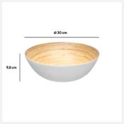 Saladier en Bambou Naturel et Blanc Ø 29,5 cm – Grand Saladier Design Moderne