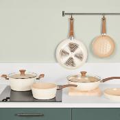 Sauteuse Aluminium Forgé Beige Ø 28 cm – Céramique Anti-adhésive, Induction