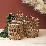 3 Paniers Ajourés Jacinthe Tressé avec Anses H.35 x Ø 29 cm