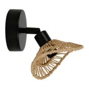 Applique Murale Corde Naturelle Ondulée 1 Spot Noir 15 x H.17 cm 