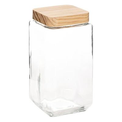 Bocal Carré Verre Couvercle Bois Pin 2 Litres 22,5 x 11 cm 