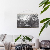 Kakémono Gravure Coloniale Palmier Paysage Noir & Blanc 110 x 94 cm