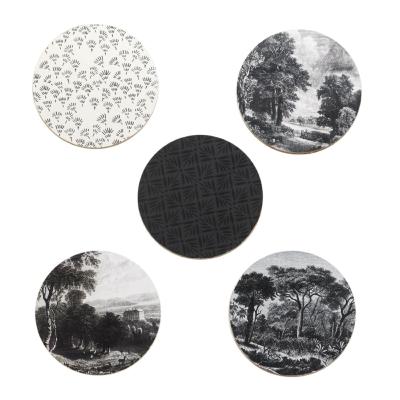 6 Dessous de Verre Gravure Forêt Noire & Blanche Ø 10 cm 