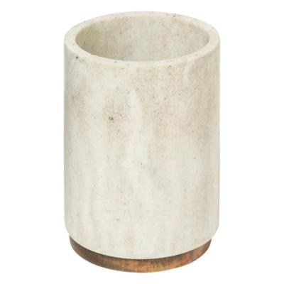 Gobelet Porte-Brosse à Dents Effet Travertin – Beige & Marron Résine – Ø 7 cm x H. 10,5 cm 