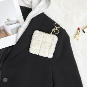 Porte-Monnaie Fourrure Beige & Doré 10 cm 