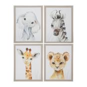 Toiles Enfant Animaux Sauvages 40 x 30 cm Lion, Girafe, Éléphant, Zèbre 