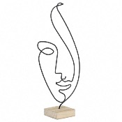 Déco ARTY Visage Métal Filaire Noir H.39cm Socle Bois