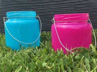 2 Photophores Rose/Bleu Fluo Verre Rond avec Anse 