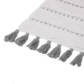 Tapis Salle de Bain Blanc Gris en Coton 50 x 75 cm Pompons 