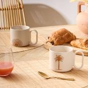Coffret de 2 Mugs Beige & Terracotta 36 cl – Palmier / Soleil - Design Bohème