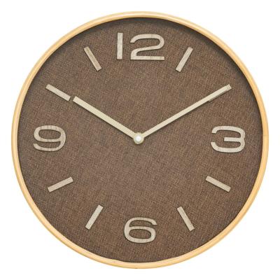 Horloge en Bois Clair & Tissu Marron Chiffres Acier Patiné Ø 30 cm