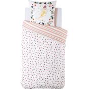 Parure de Lit Fée Fraise Summer Rose Blanc 1 Personne Enfant Fille