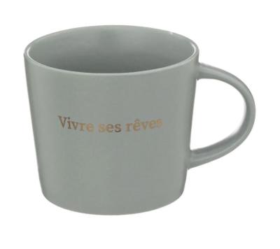 Mug VIVRE SES RÊVES Bleu Gris & Doré 32 cl 