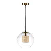 Suspension Boule Verre Transparent Cannage Bambou Ø 25 cm