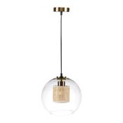 Suspension Boule Verre Transparent Cannage Bambou Ø 25 cm