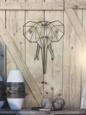 Tête d'Éléphant Métal Filaire Noir Déco Murale Ethnique Chic