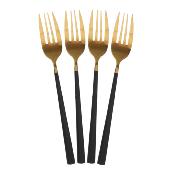 16 Couverts Dorés aux Manches Noirs Inox Design