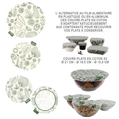 3 Couvercles en Tissu Réutilisable Ø 21 - Ø 18,5 - Ø 15,5 cm 