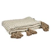 Plaid Nid D'Abeille avec Pompons Beige & Taupe 125 x 150 cm  