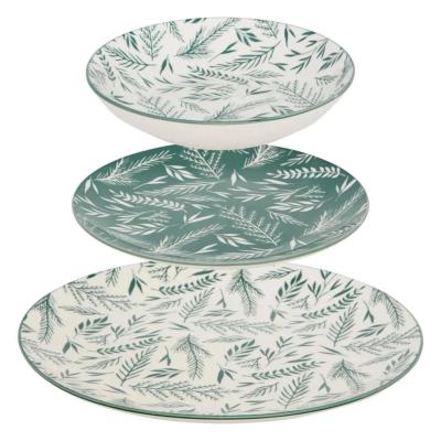 Service de table 12 pièces – Collection Agathe Feuilles Vertes & Blanches