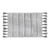 Tapis Salle de Bain Blanc Gris en Coton 50 x 75 cm Pompons 