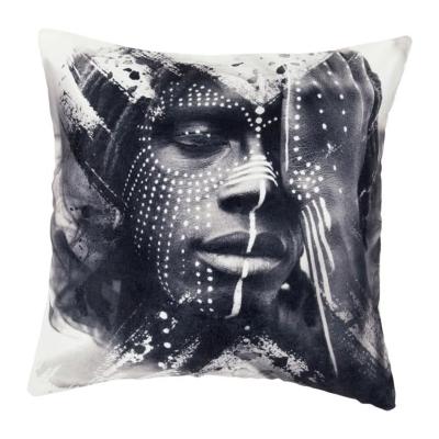 Coussin Visage Africain Photo Noir & Blanc 40 x 40 cm 