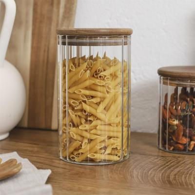 Bocal Verre Strié Transparent Couvercle Acacia 70 cl