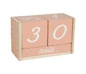 Calendrier Perpétuel Rose & Blanc Bloc Bois Clair 14 x 9 cm 