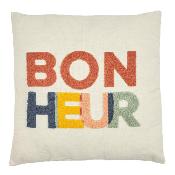 Coussin Bouclette Beige Bonheur Amour Love Multi Couleurs 40 x 40 cm 