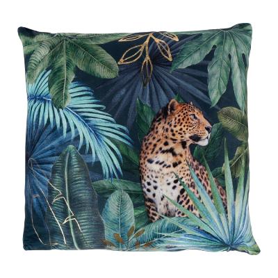 Coussin Guépard Palmier Vert Bleu Doré Exotique 40 x 40 cm 
