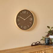 Horloge en Bois Clair & Tissu Marron Chiffres Acier Patiné Ø 30 cm