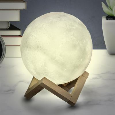 Lampe Lune Tactile avec Support en Bois Ø 15 cm Veilleuse 3D